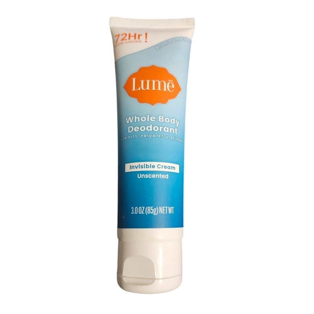 Lume Whole Body Deodorant Invisible Cream Unscented 3.0 oz Aluminum Free 72Hr